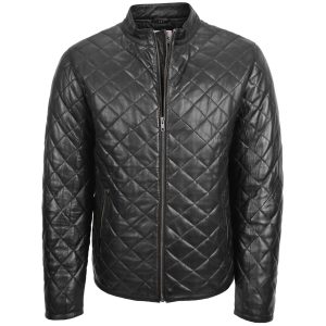BUNERI Chaqueta Estilo Anorak Acolchada de Cuero Negro para Hombre