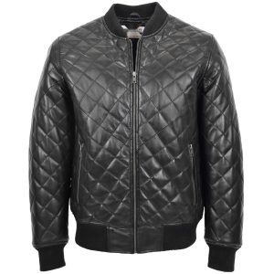 BUNERI Chaqueta Bomber Hombre Cuero Acolchado Negro