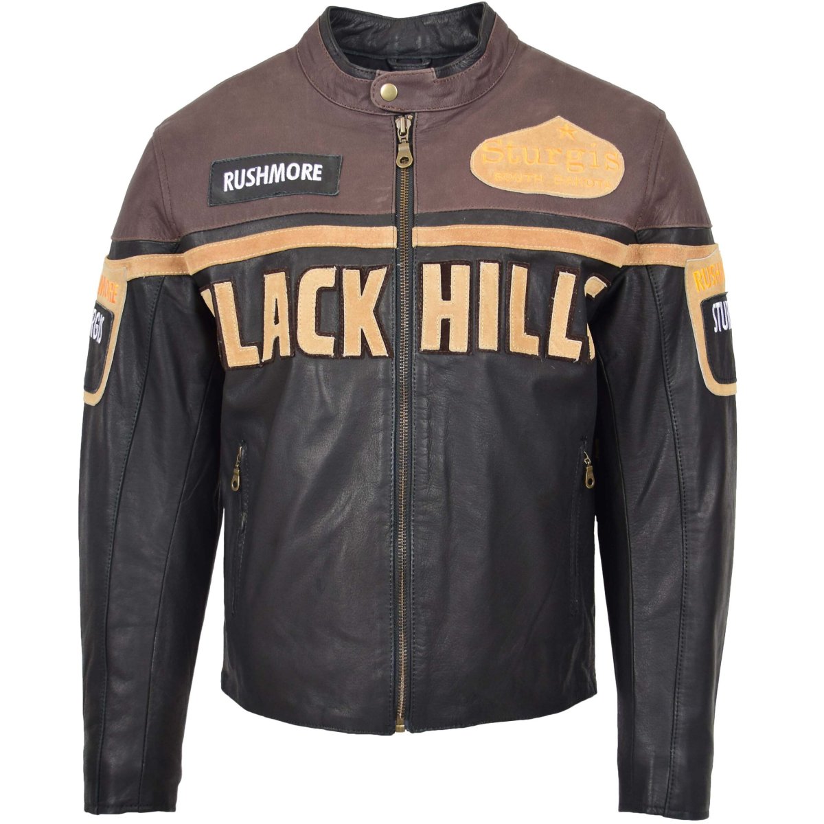 BUNERI Black Hills Chaqueta de Cuero para Hombre Marrón con Parches de Carreras - Imagen 4