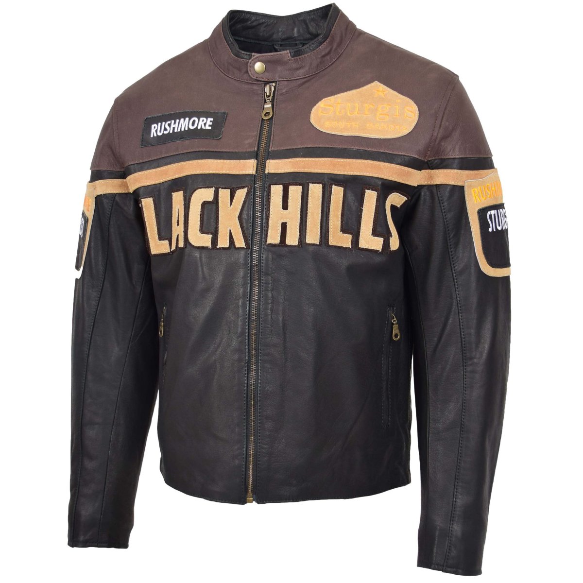 BUNERI Black Hills Chaqueta de Cuero para Hombre Marrón con Parches de Carreras - Imagen 5