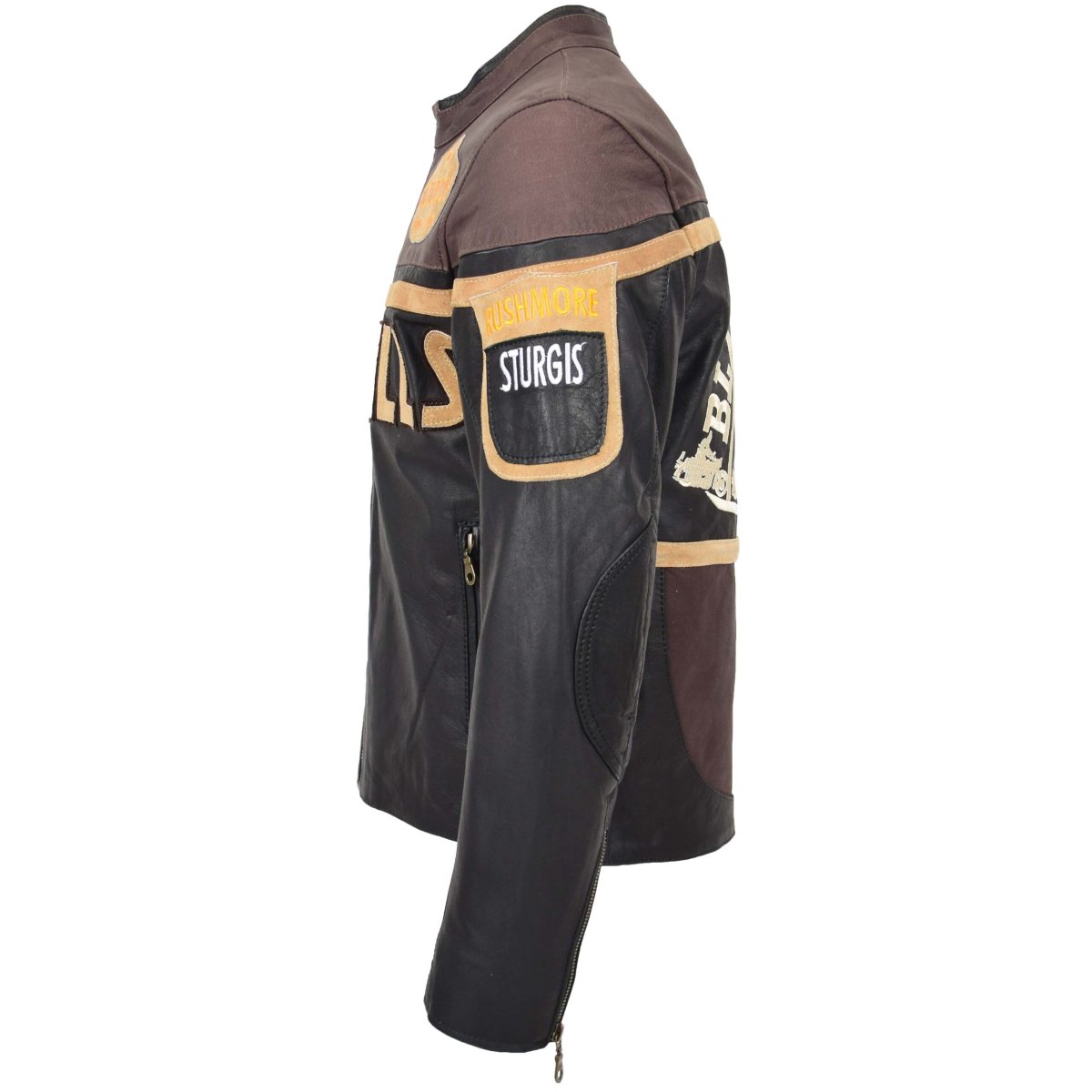 BUNERI Black Hills Chaqueta de Cuero para Hombre Marrón con Parches de Carreras - Imagen 6