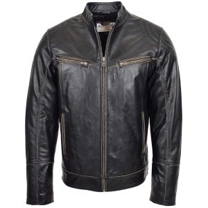 BUNERI Chaqueta Biker de Cuero Vintage para Hombre Marrón Oscuro