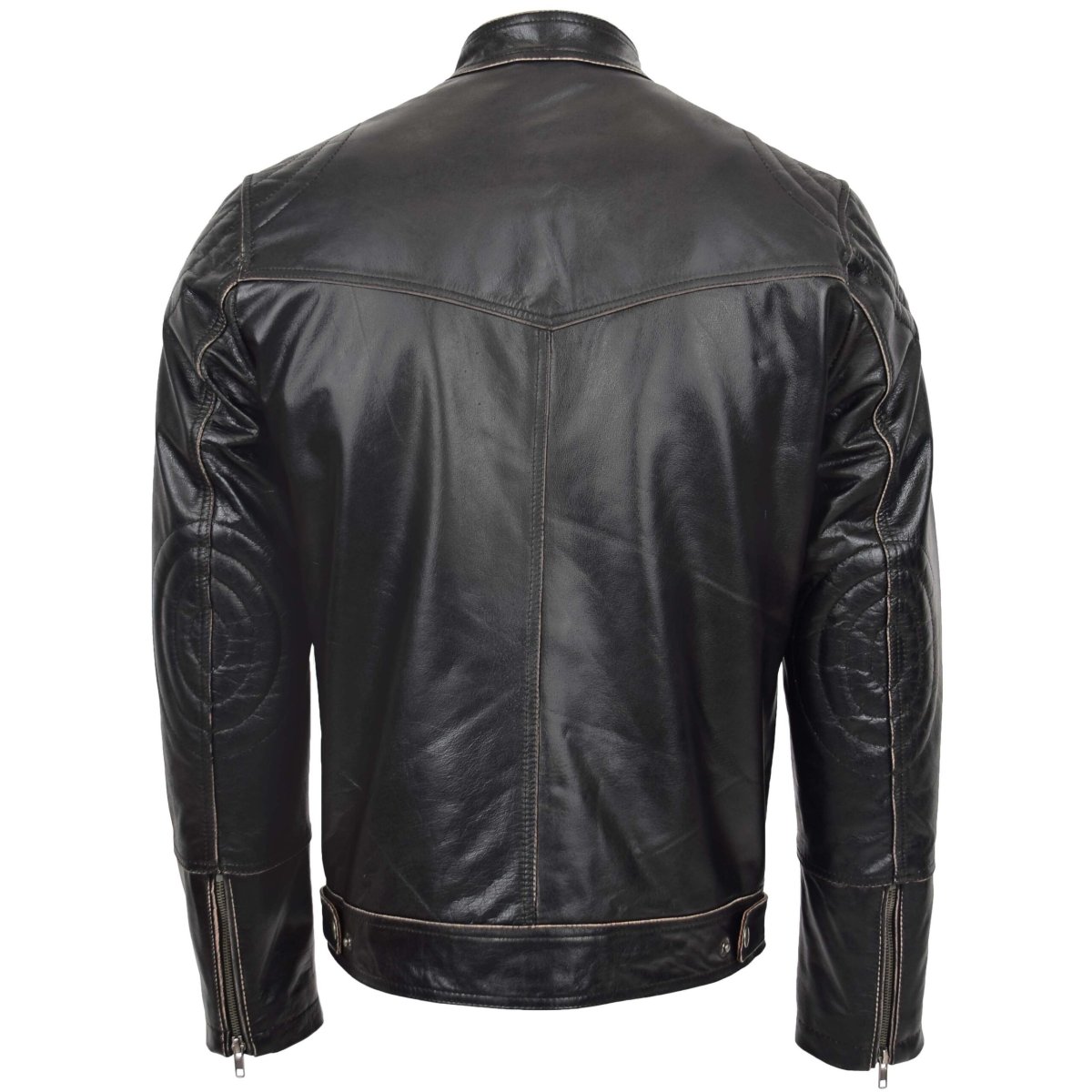 BUNERI Chaqueta Biker de Cuero Vintage para Hombre Marrón Oscuro - Imagen 3