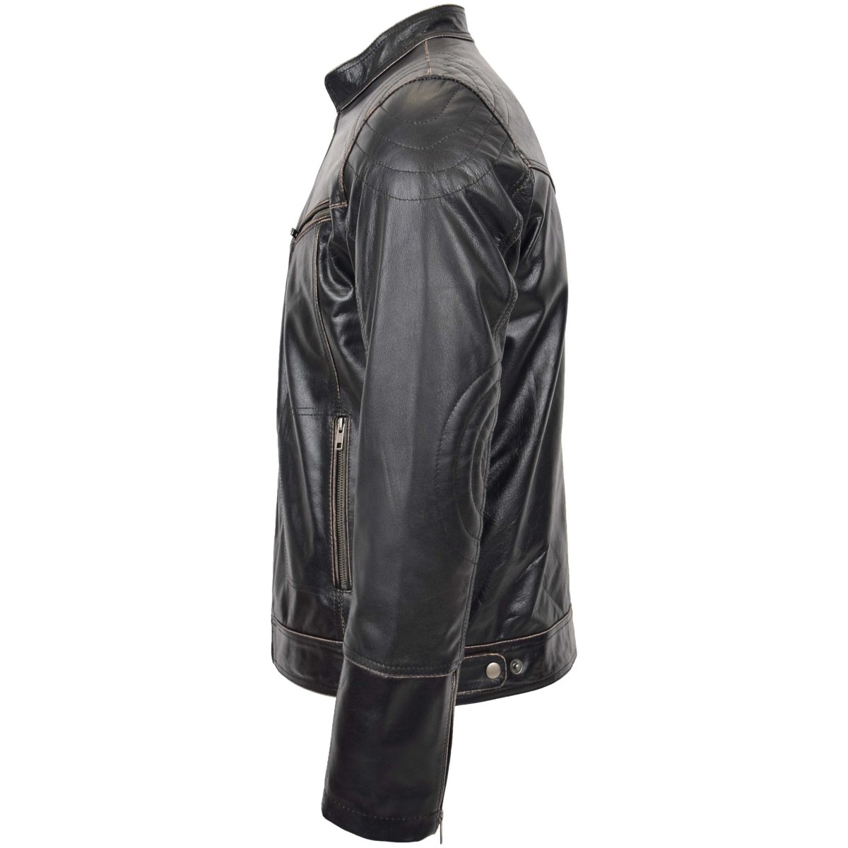 BUNERI Chaqueta Biker de Cuero Vintage para Hombre Marrón Oscuro - Imagen 6