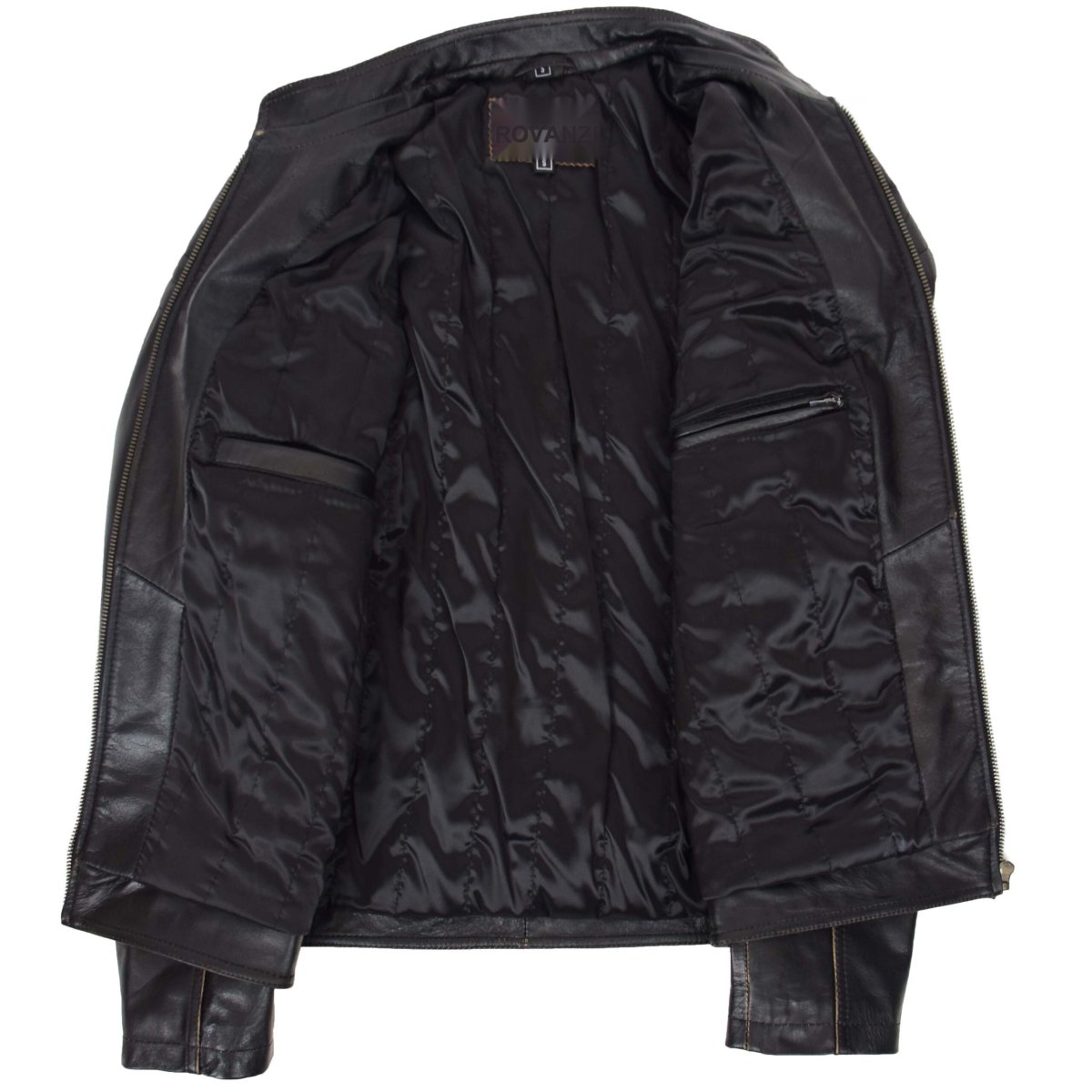 BUNERI Chaqueta Biker de Cuero Vintage para Hombre Marrón Oscuro - Imagen 7