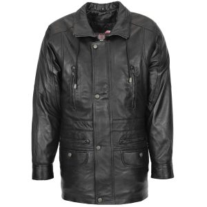 BUNERI Abrigo de Cuero para Hombre Estilo Carro Negro