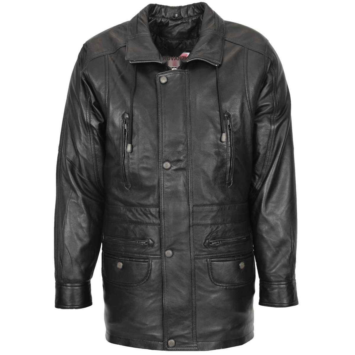 BUNERI Abrigo de Cuero para Hombre Estilo Carro Negro