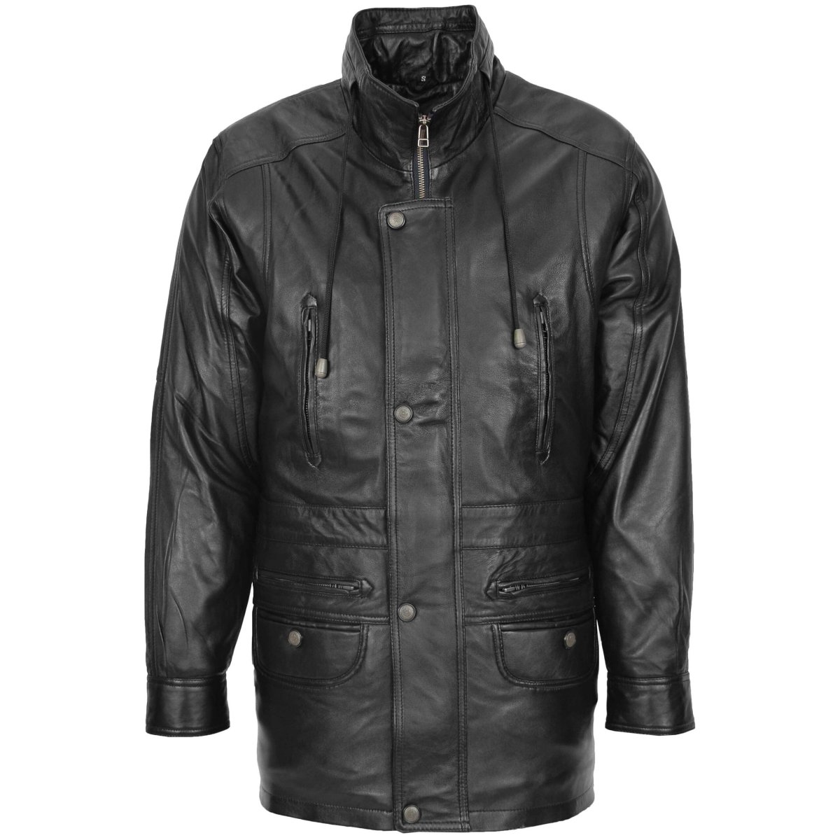 BUNERI Abrigo de Cuero para Hombre Estilo Carro Negro - Imagen 4