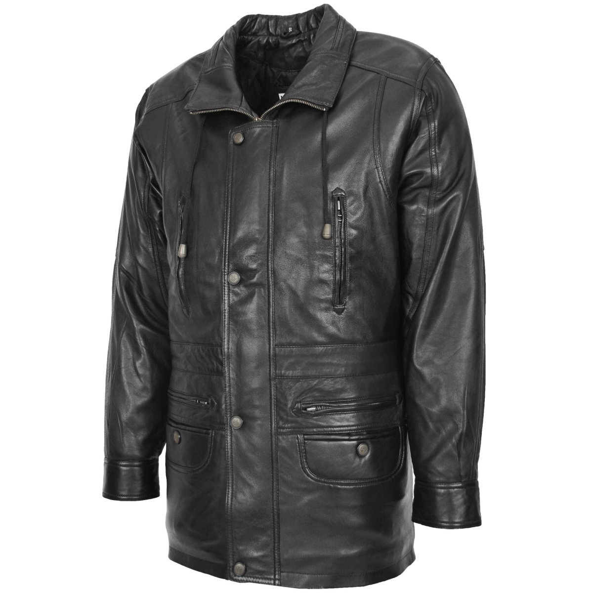 BUNERI Abrigo de Cuero para Hombre Estilo Carro Negro - Imagen 5