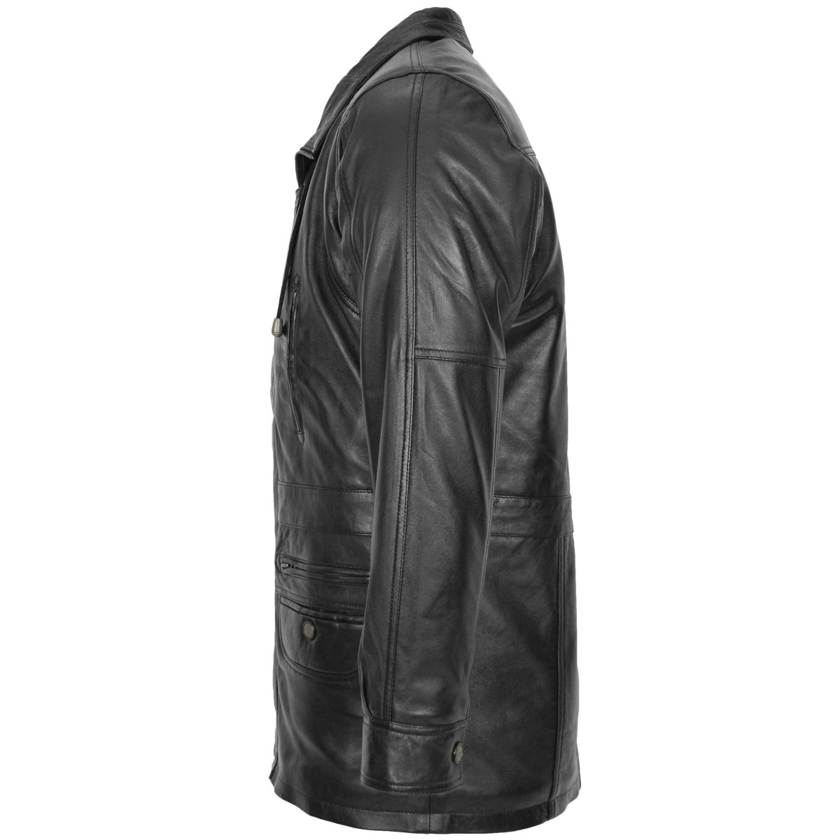BUNERI Abrigo de Cuero para Hombre Estilo Carro Negro - Imagen 6