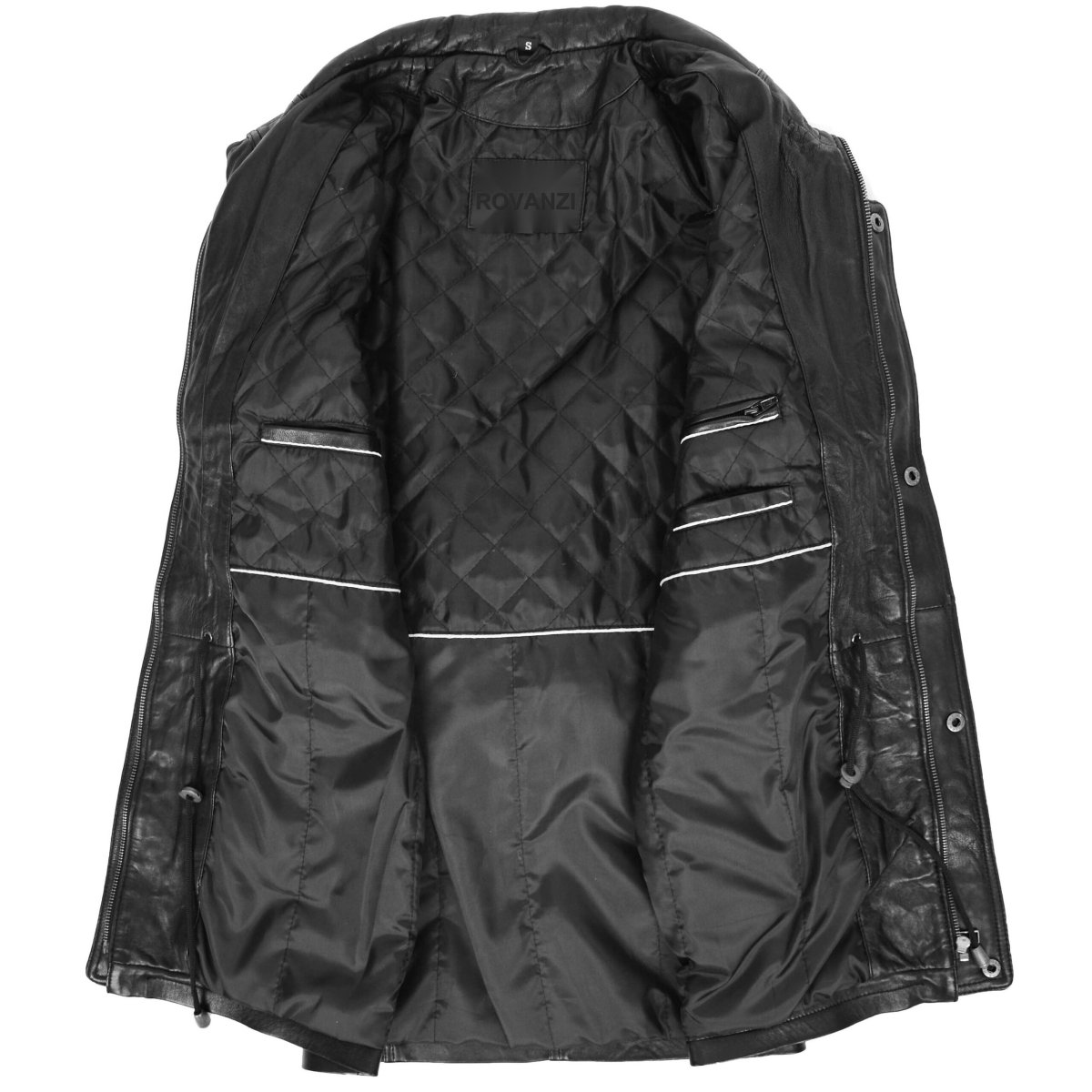 BUNERI Abrigo de Cuero para Hombre Estilo Carro Negro - Imagen 7