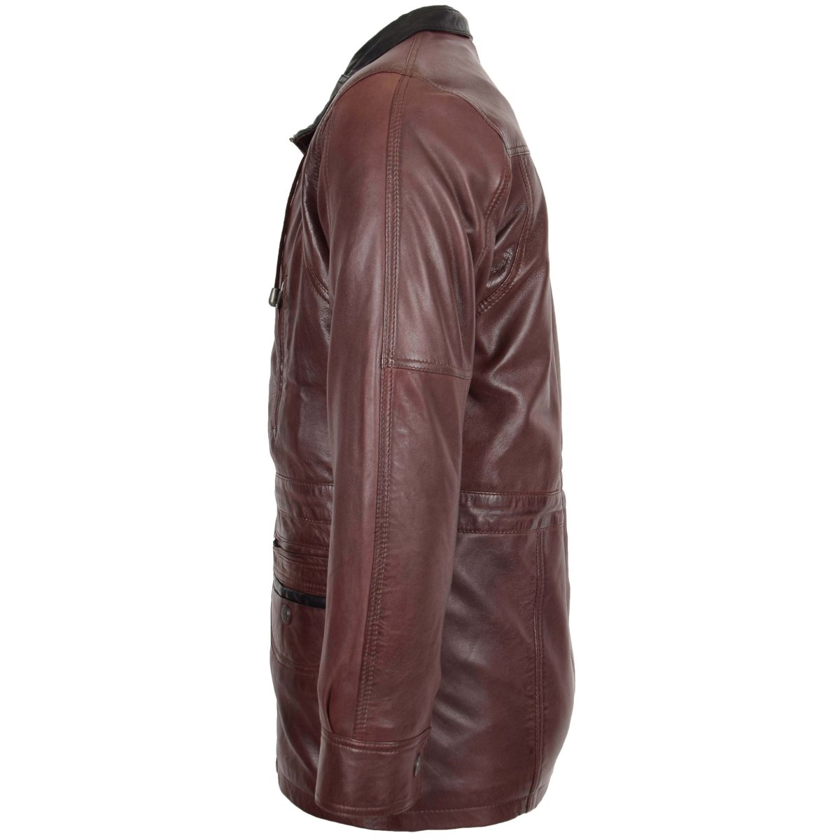 BUNERI Abrigo Tipo Coche de Cuero Natural Marrón para Hombre - Imagen 6