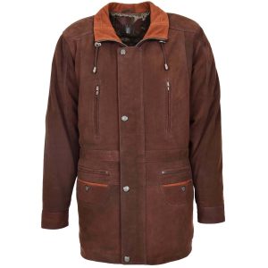 BUNERI Abrigo Coche de Cuero para Hombre Nubuck Marrón