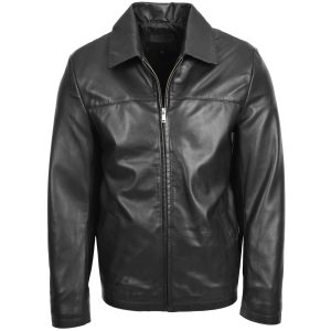 BUNERI Chaqueta Harrington de Cuero Negro Estilo Box