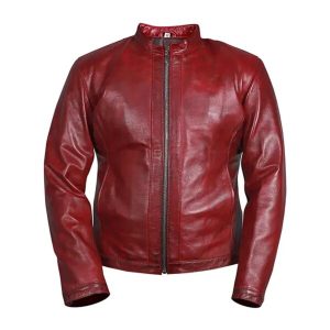 Chaqueta de motorista de cuero genuino rojo para hombre