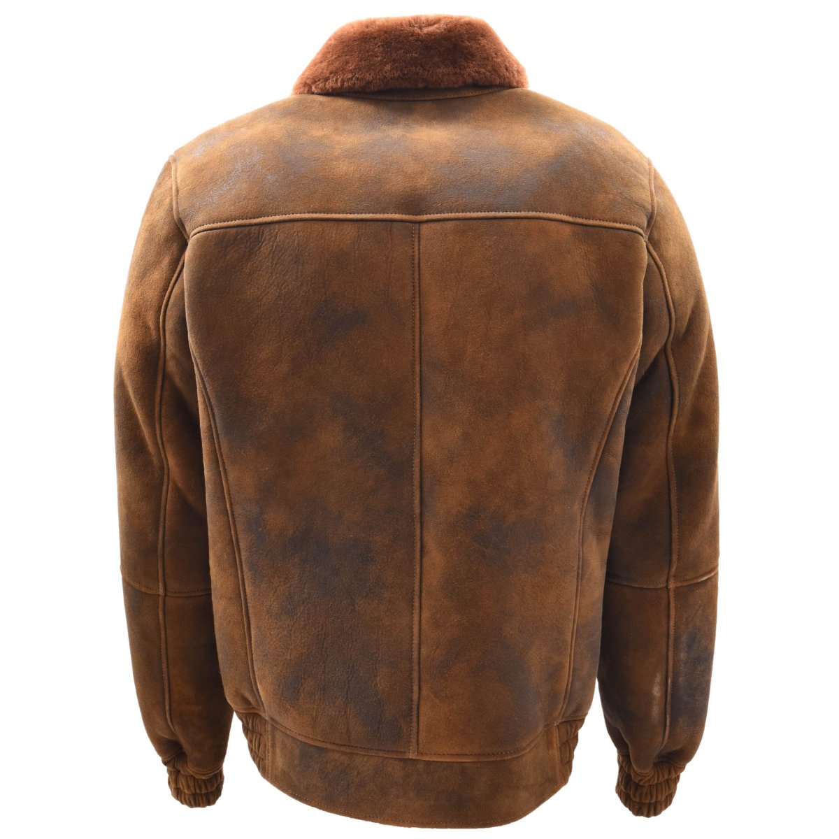 BUNERI Chaqueta Bomber Aviador de 100% Piel de Oveja Auténtica Marrón Jengibre para Hombre - Imagen 3