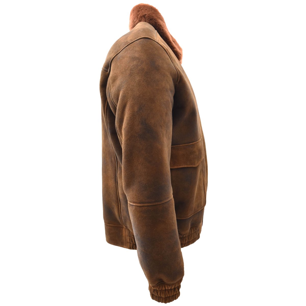BUNERI Chaqueta Bomber Aviador de 100% Piel de Oveja Auténtica Marrón Jengibre para Hombre - Imagen 4