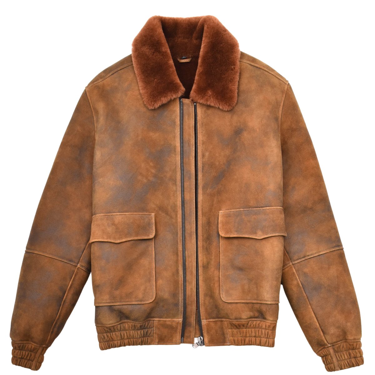 BUNERI Chaqueta Bomber Aviador de 100% Piel de Oveja Auténtica Marrón Jengibre para Hombre - Imagen 6