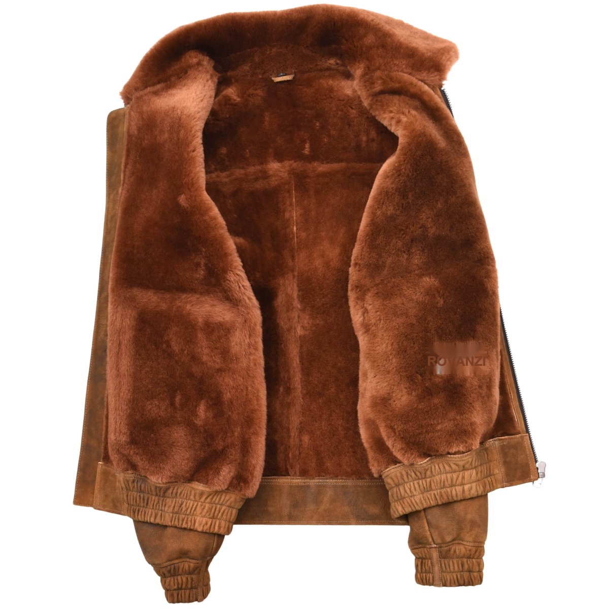BUNERI Chaqueta Bomber Aviador de 100% Piel de Oveja Auténtica Marrón Jengibre para Hombre - Imagen 7
