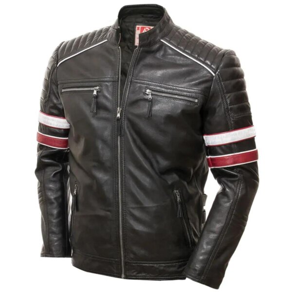 Chaqueta informal para hombre de piel auténtica con rayas estilo motero. - Imagen 2