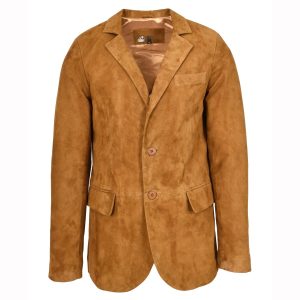BUNERI Blazer de Piel de Ante Real de Cabra para Hombre Estilo Clásico Color Coñac