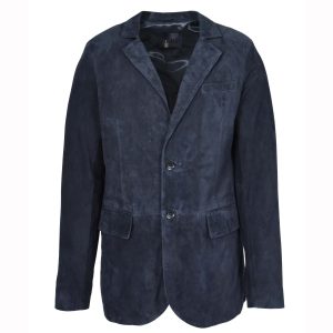 BUNERI Blazer de Piel de Ante Auténtica para Hombre Dos Botones Marino
