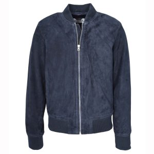 BUNERI Chaqueta Bomber de Ante de Cabra Auténtico para Hombre – Azul Marino