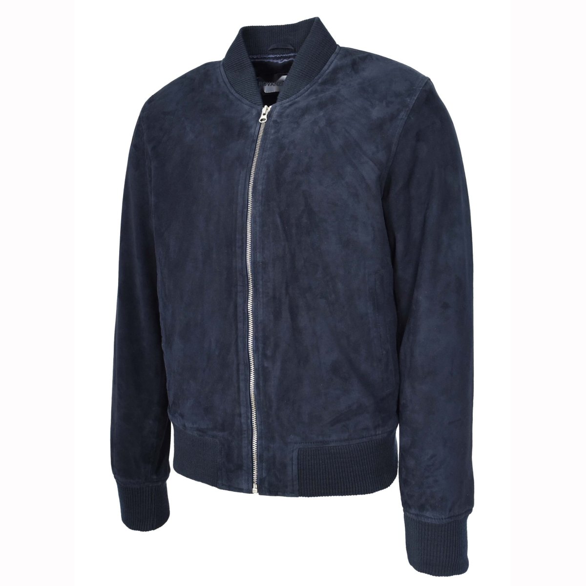 BUNERI Chaqueta Bomber de Ante de Cabra Auténtico para Hombre – Azul Marino - Imagen 4