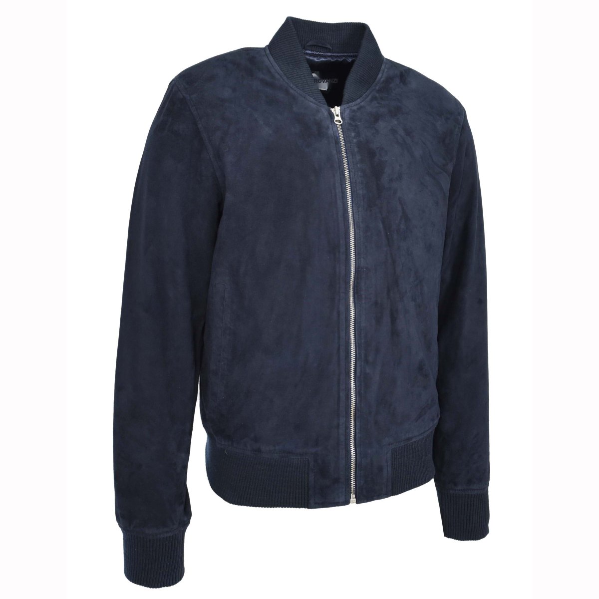 BUNERI Chaqueta Bomber de Ante de Cabra Auténtico para Hombre – Azul Marino - Imagen 5