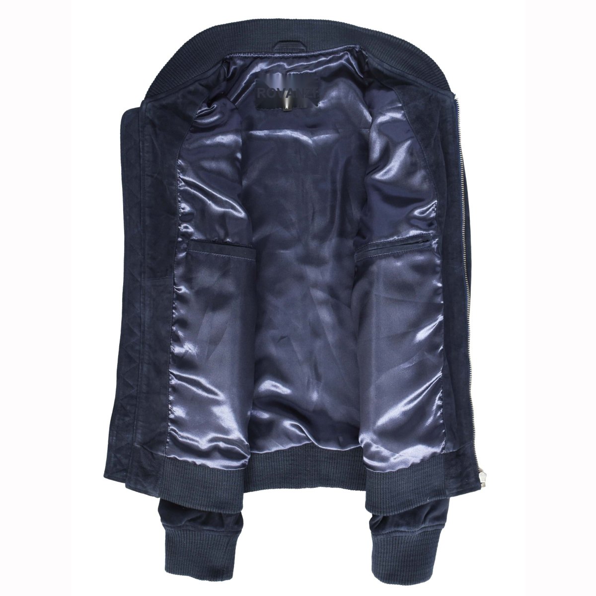 BUNERI Chaqueta Bomber de Ante de Cabra Auténtico para Hombre – Azul Marino - Imagen 7