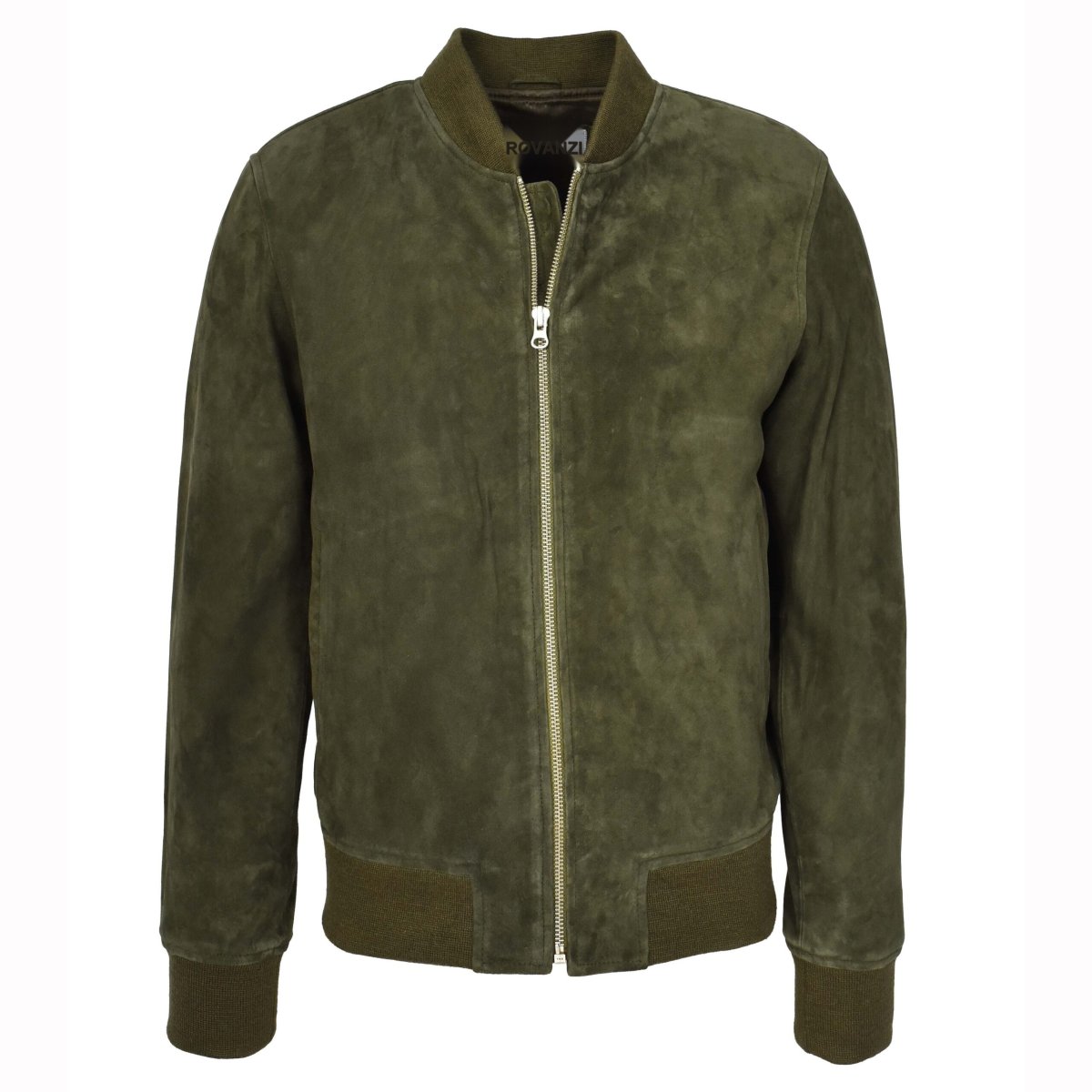 BUNERI Chaqueta Bomber de Ante de Cabra Auténtico Verde Oliva - Imagen 2