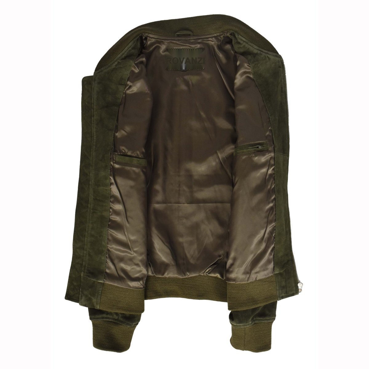 BUNERI Chaqueta Bomber de Ante de Cabra Auténtico Verde Oliva - Imagen 7