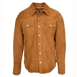 BUNERI Chaqueta Western Trucker en Piel de Ante Auténtica – Coñac
