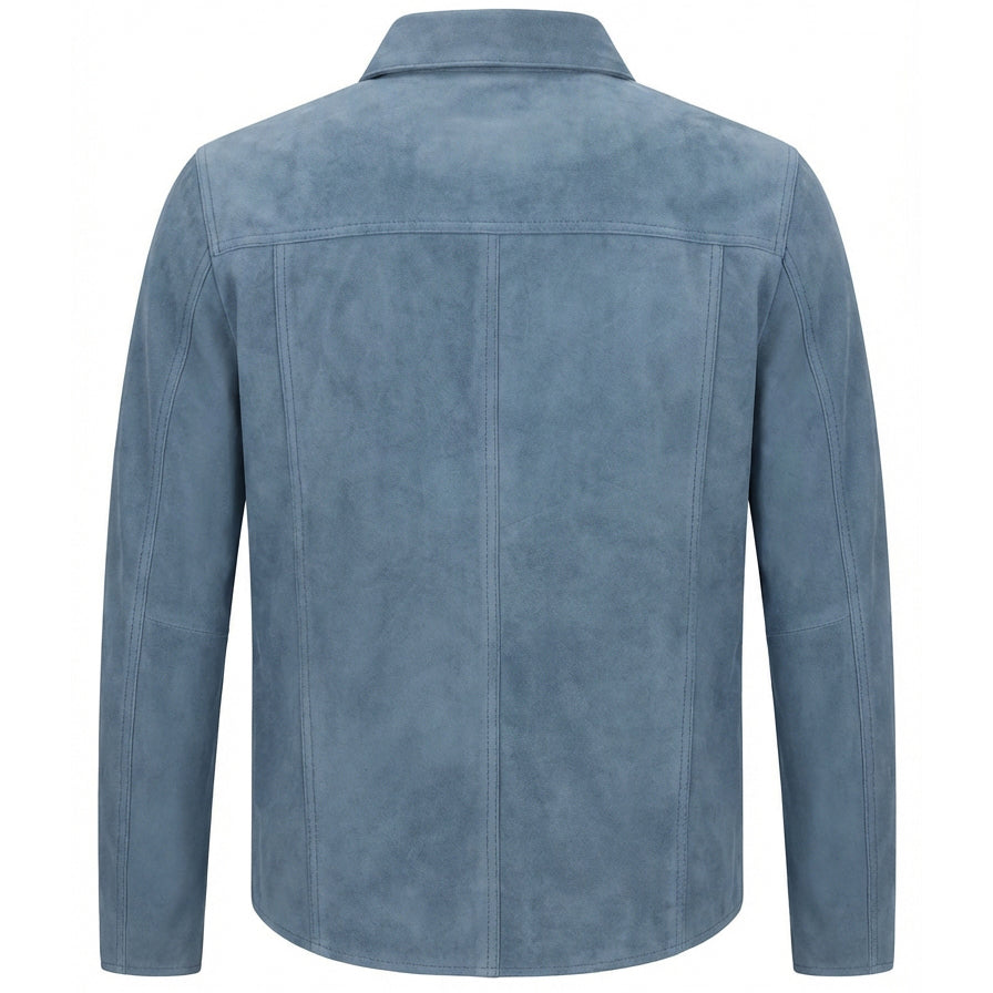 BUNERI Chaqueta Trucker Western de Ante Real de Cabra Azul Denim para Hombre - Imagen 5