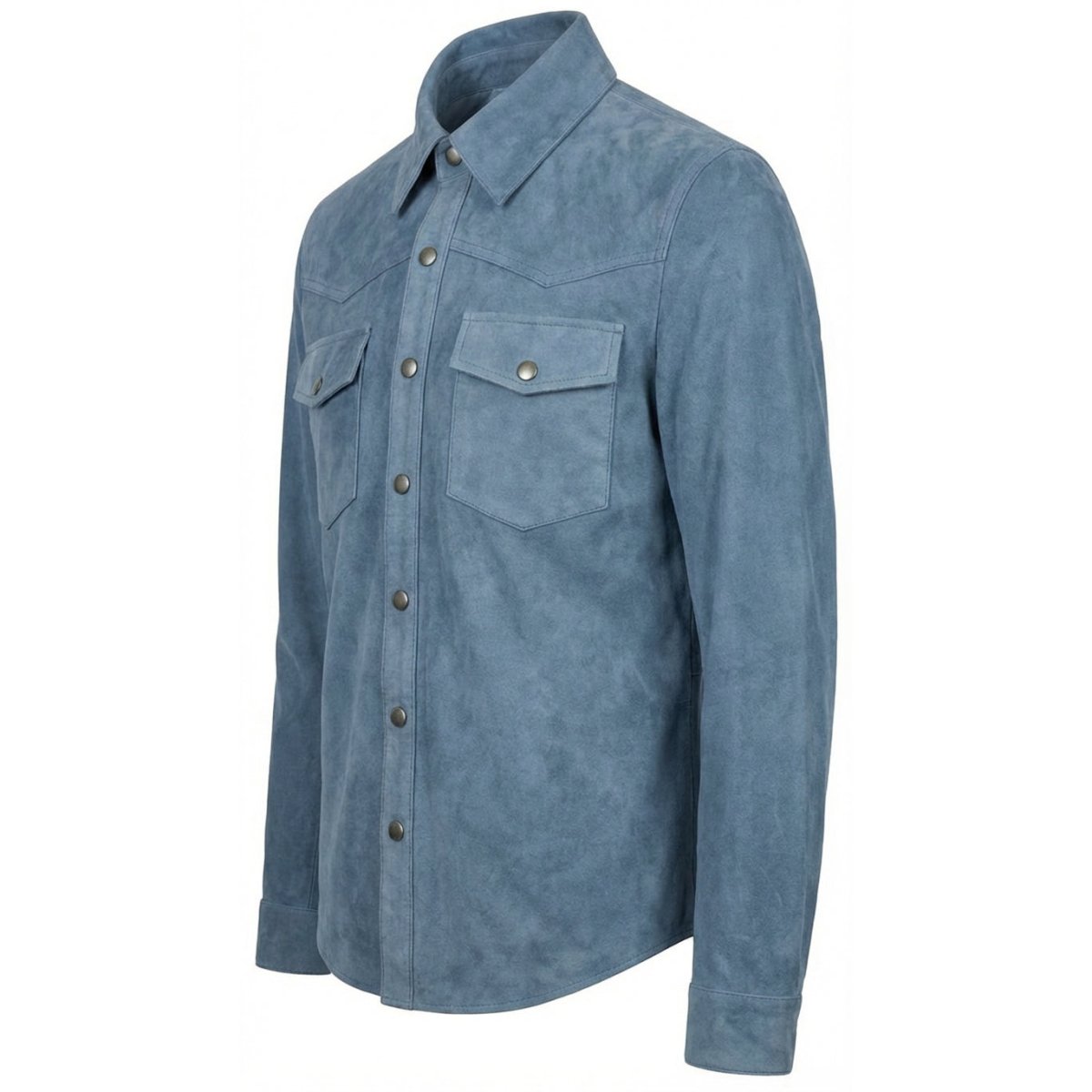 BUNERI Chaqueta Trucker Western de Ante Real de Cabra Azul Denim para Hombre - Imagen 7