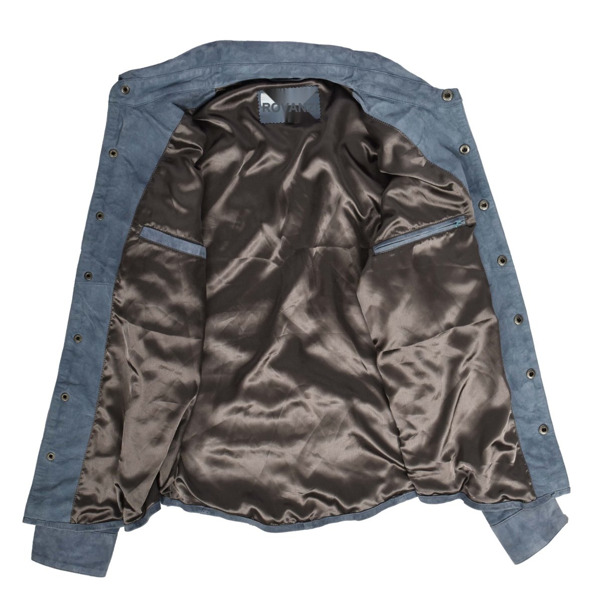 BUNERI Chaqueta Trucker Western de Ante Real de Cabra Azul Denim para Hombre - Imagen 8