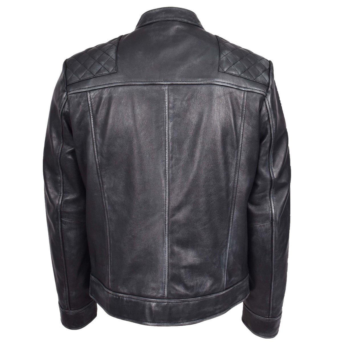 BUNERI Chaqueta Biker para Hombre de Cuero Auténtico Estilo Café Racer Negra - Imagen 3