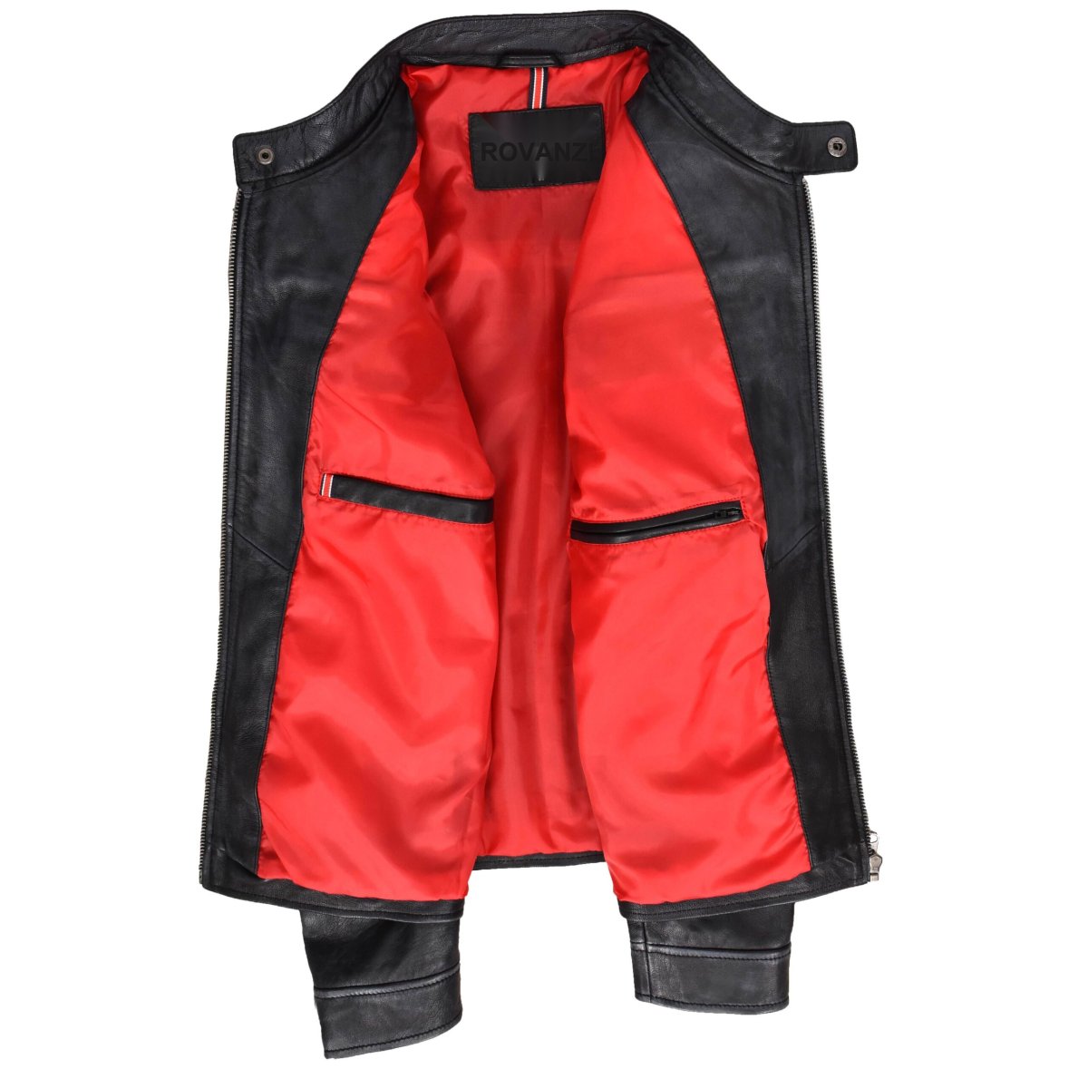 BUNERI Chaqueta Biker para Hombre de Cuero Auténtico Estilo Café Racer Negra - Imagen 8