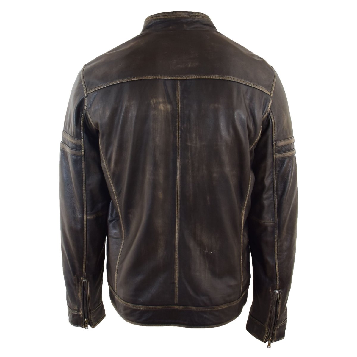 BUNERI Chaqueta Biker de Cuero Negro Efecto Vintage para Hombre - Imagen 3