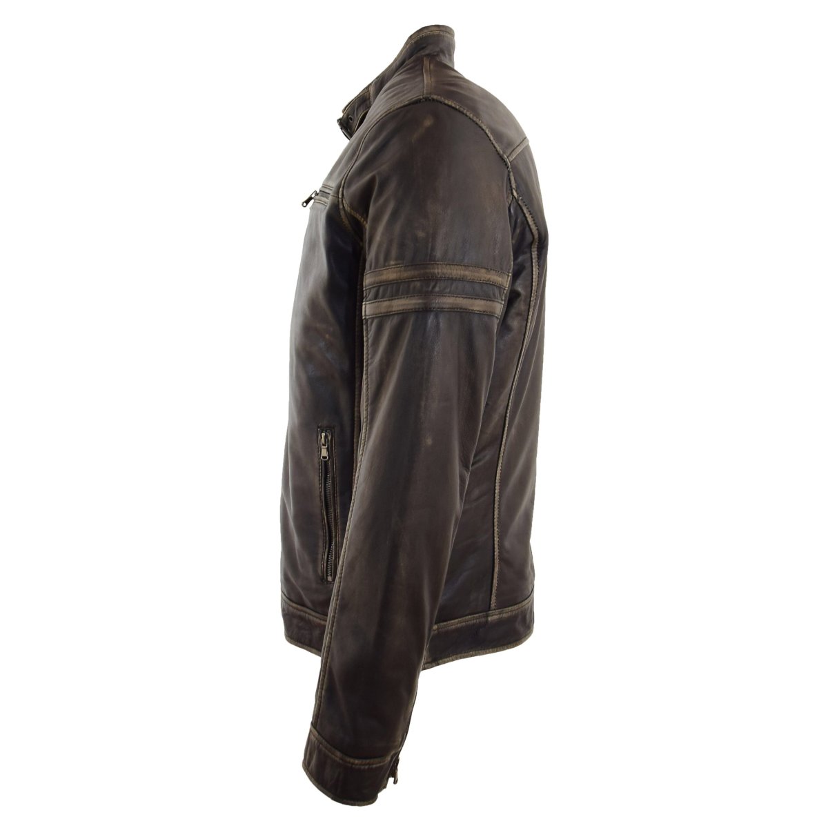 BUNERI Chaqueta Biker de Cuero Negro Efecto Vintage para Hombre - Imagen 7