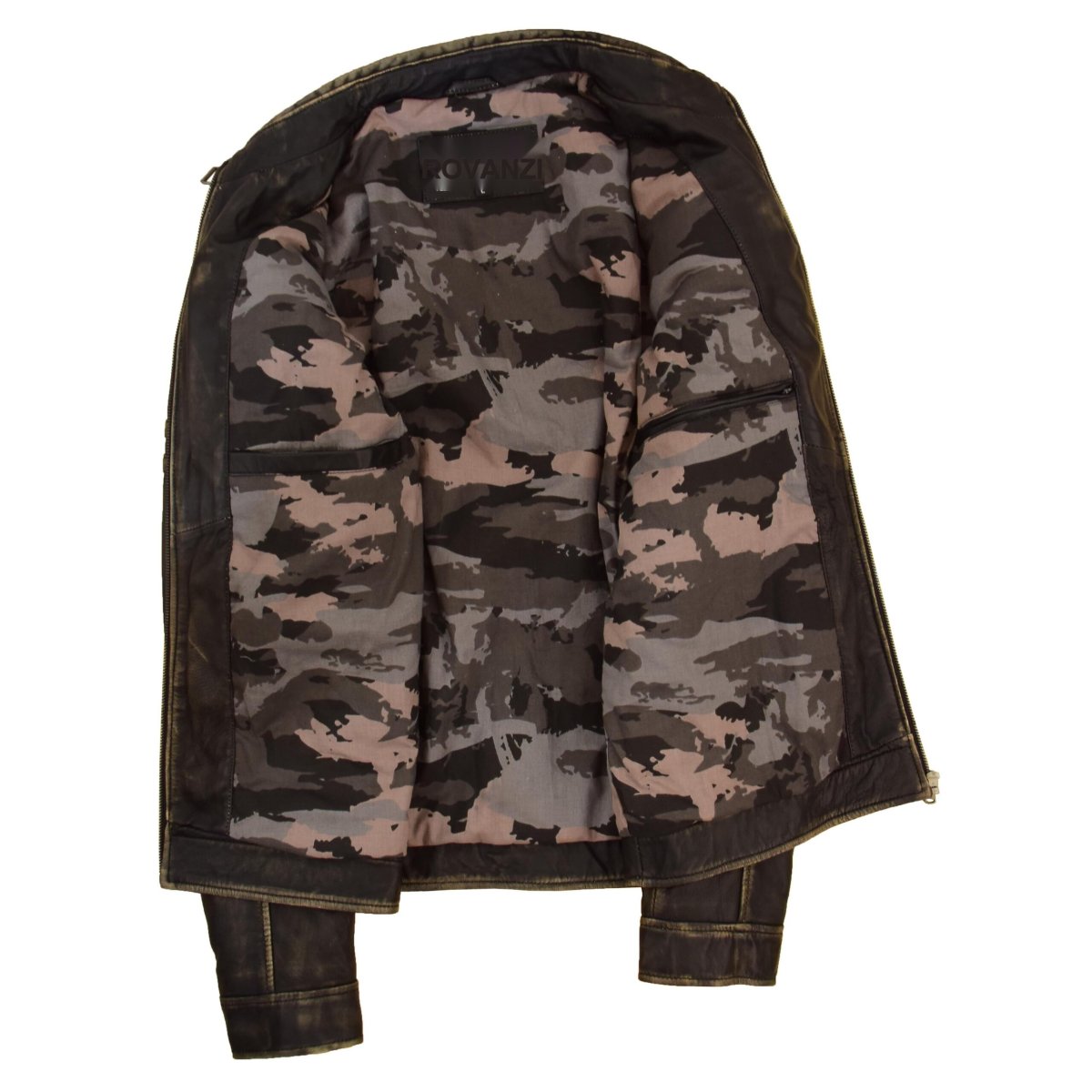BUNERI Chaqueta Biker de Cuero Negro Efecto Vintage para Hombre - Imagen 8