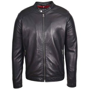 BUNERI Chaqueta Hombre Cuero Auténtico Estilo Biker Casual Negro