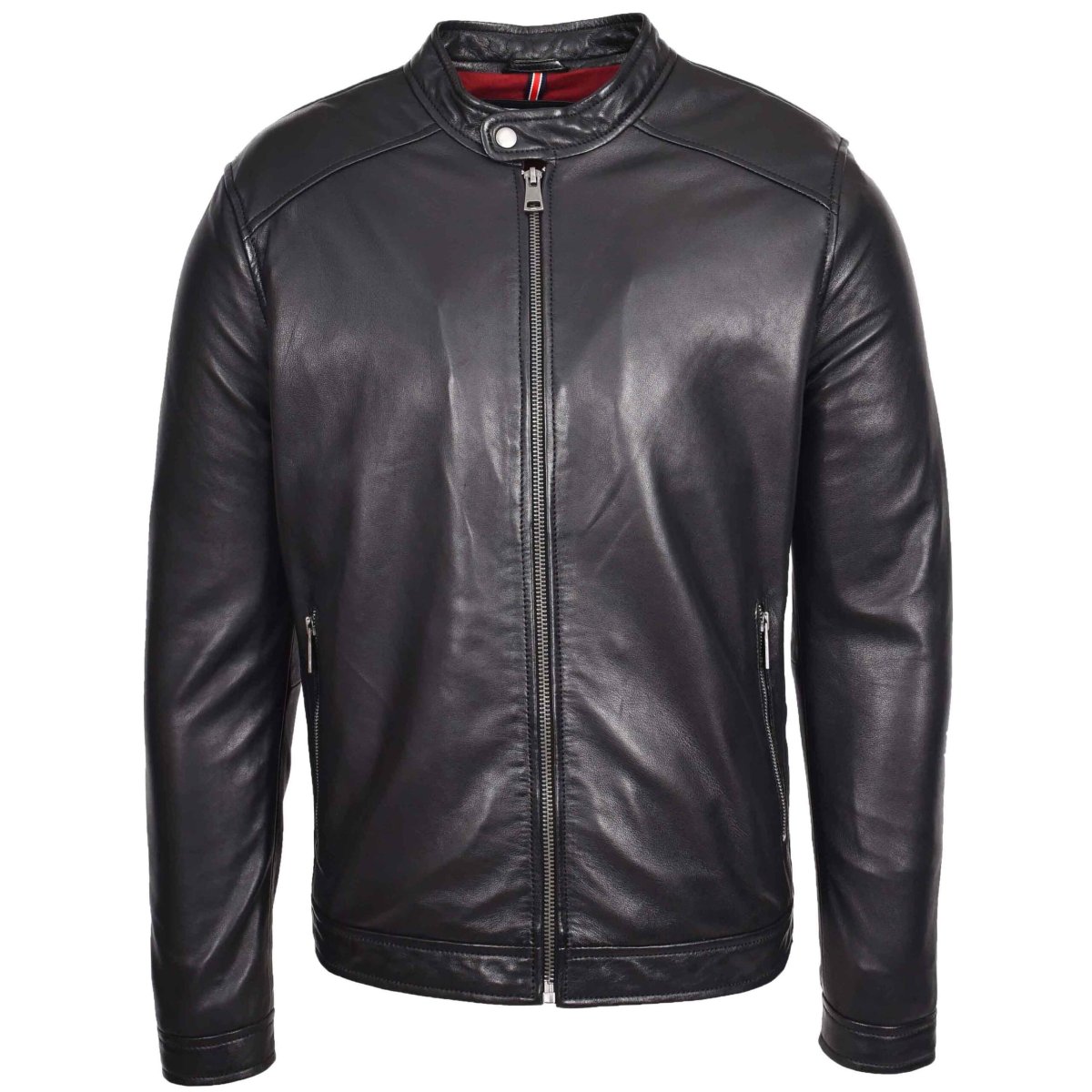 BUNERI Chaqueta Hombre Cuero Auténtico Estilo Biker Casual Negro
