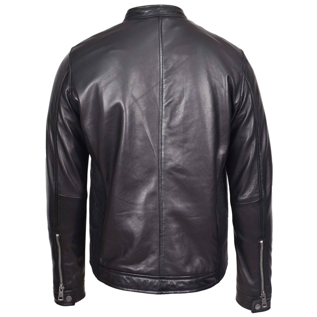 BUNERI Chaqueta Hombre Cuero Auténtico Estilo Biker Casual Negro - Imagen 3