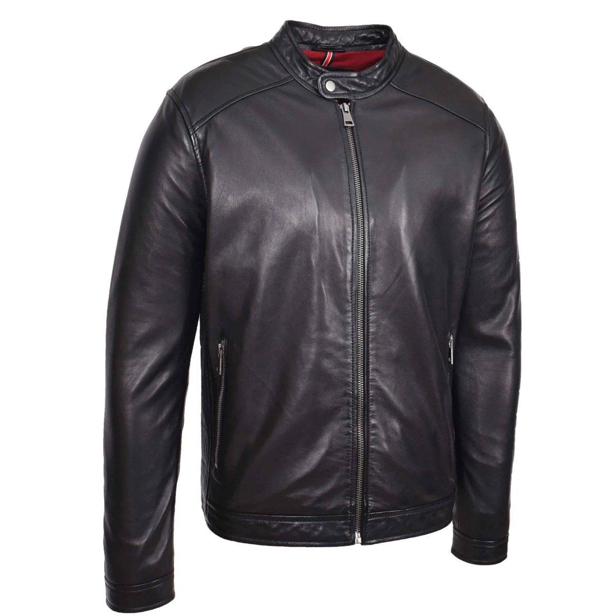 BUNERI Chaqueta Hombre Cuero Auténtico Estilo Biker Casual Negro - Imagen 4