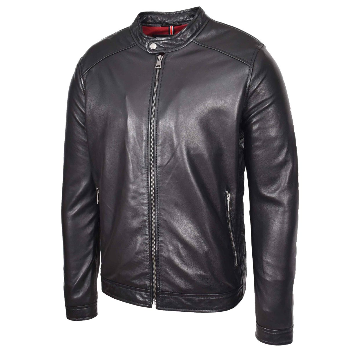 BUNERI Chaqueta Hombre Cuero Auténtico Estilo Biker Casual Negro - Imagen 5