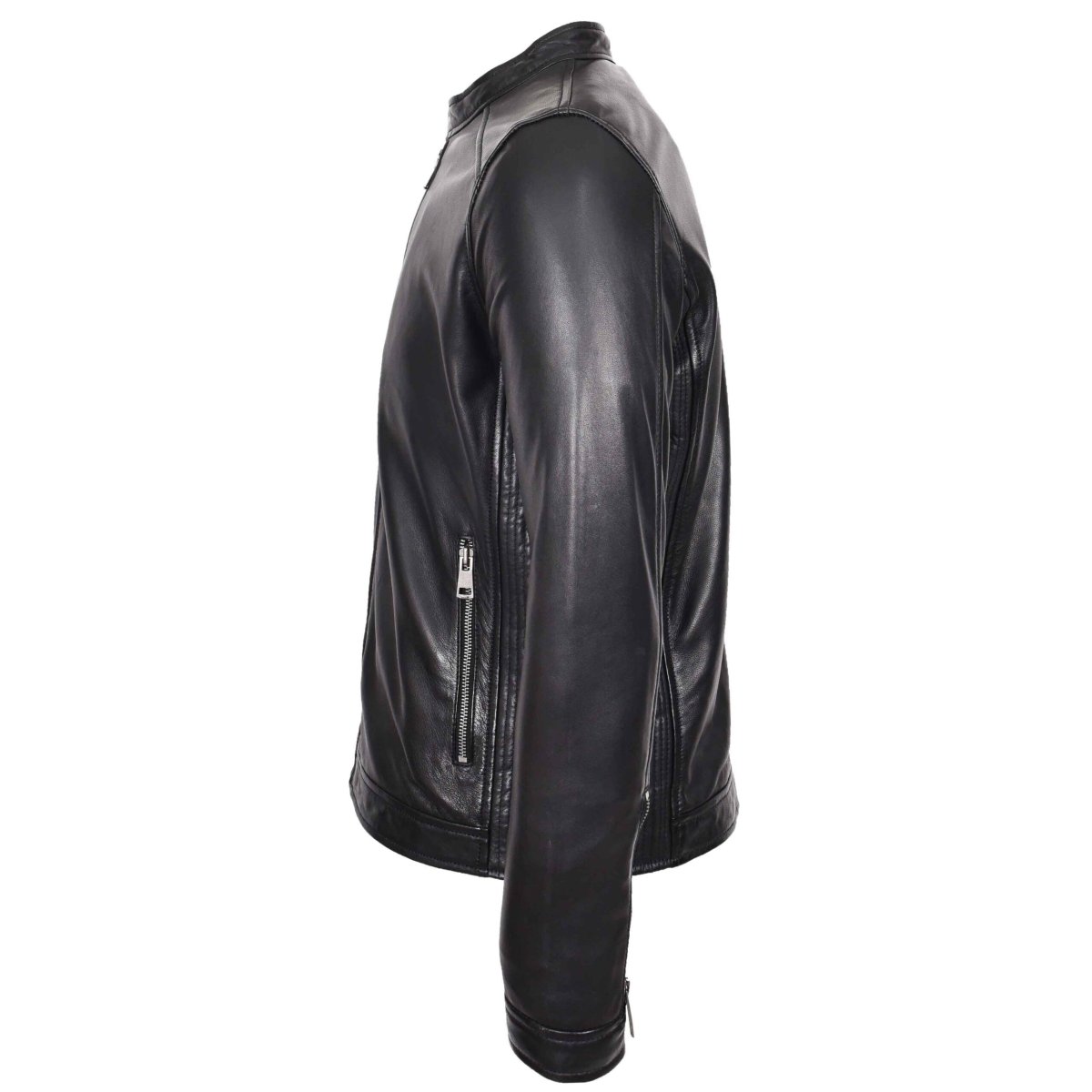 BUNERI Chaqueta Hombre Cuero Auténtico Estilo Biker Casual Negro - Imagen 6