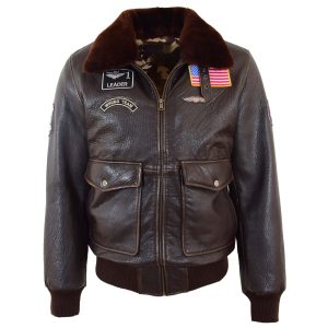 BUNERI G-1 Chaqueta de Cuero Aviador con Insignias