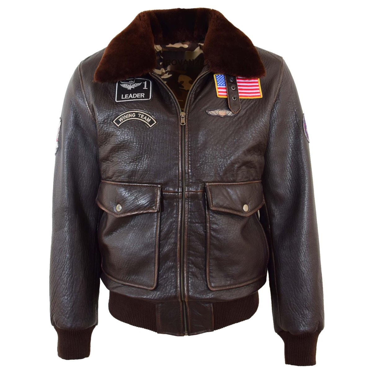 BUNERI G-1 Chaqueta de Cuero Aviador con Insignias - Imagen 2