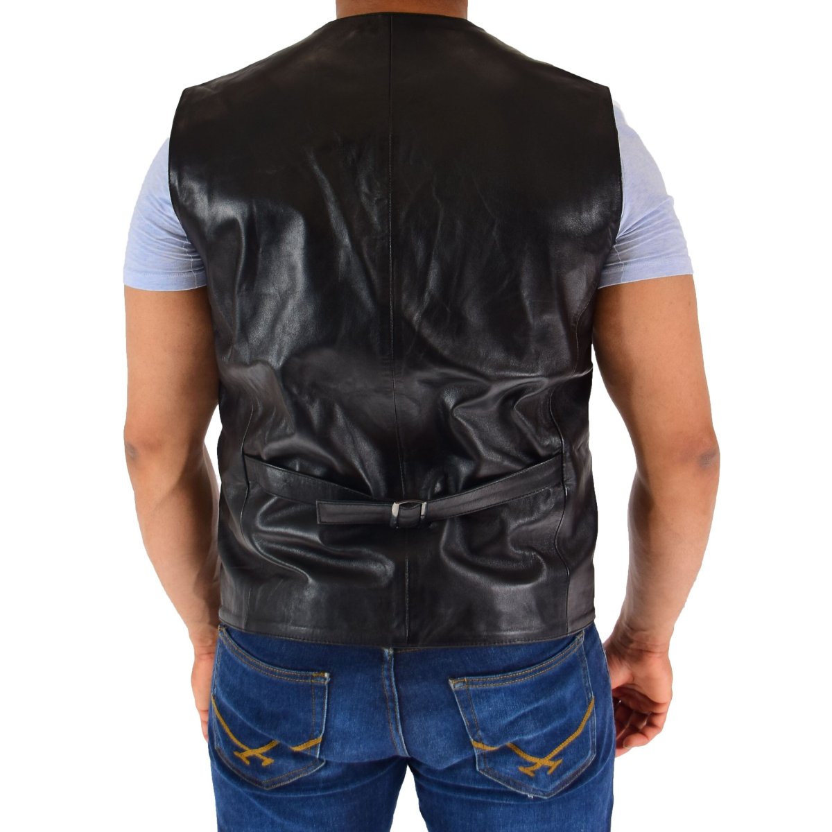 BUNERI Chaleco de Cuero Auténtico para Hombre Negro - Imagen 3